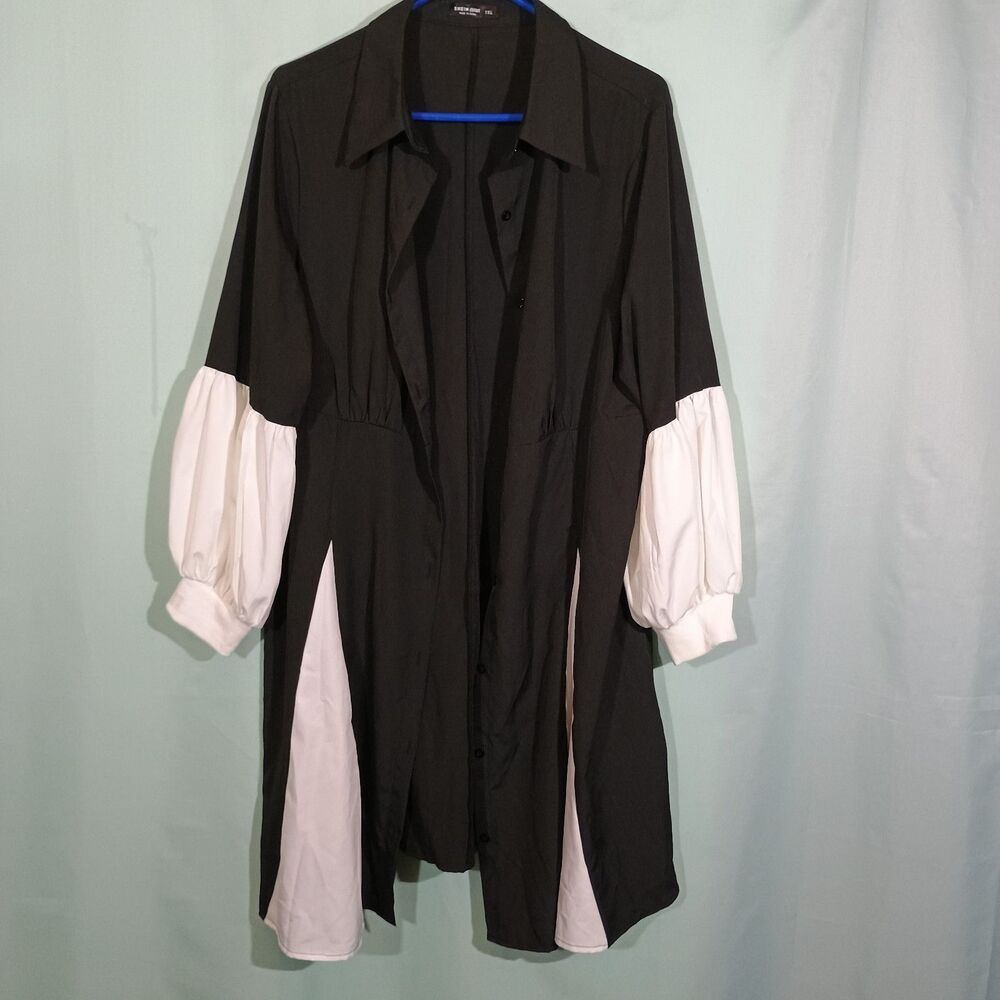 Women’s Black & White Colorblock Shirt Dress – Button Front Casual Midi Dress